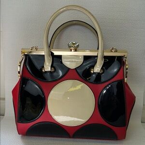 DS Elegant Red, Cream and Black Patent Leather Satchel